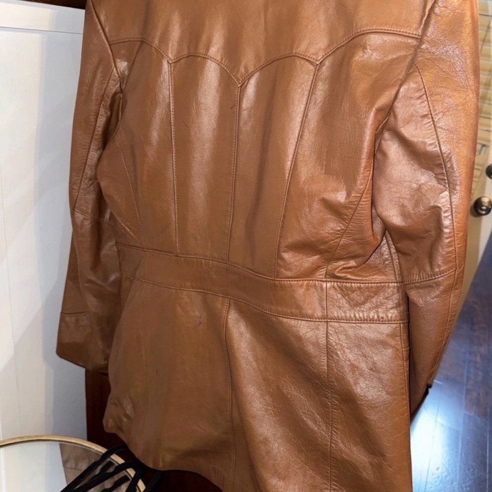 Vintage Imperial Brown Leather Coat Men’s Size 40L Made in Korea Faux Fur - Picture 5 of 7